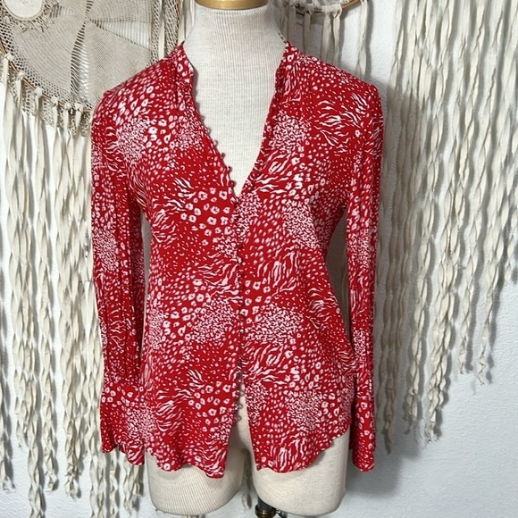 Joie Tops - Joie Red & White Leopard Print Long Sleeve Blouse Size XS